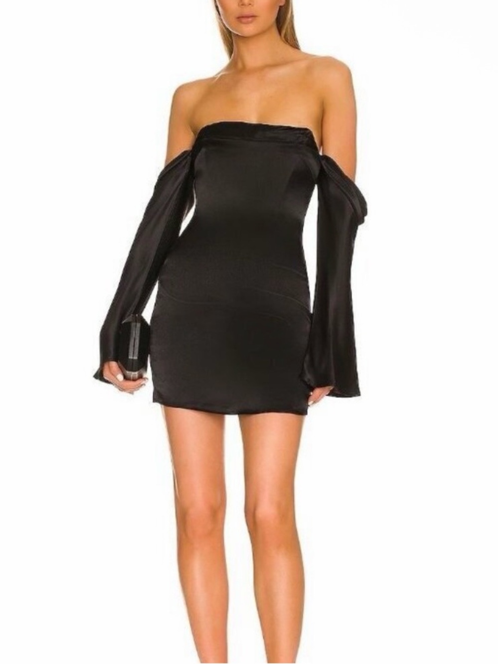 Camila Coelho Charlie Off The Shoulder Mini Dress Black Satin XL